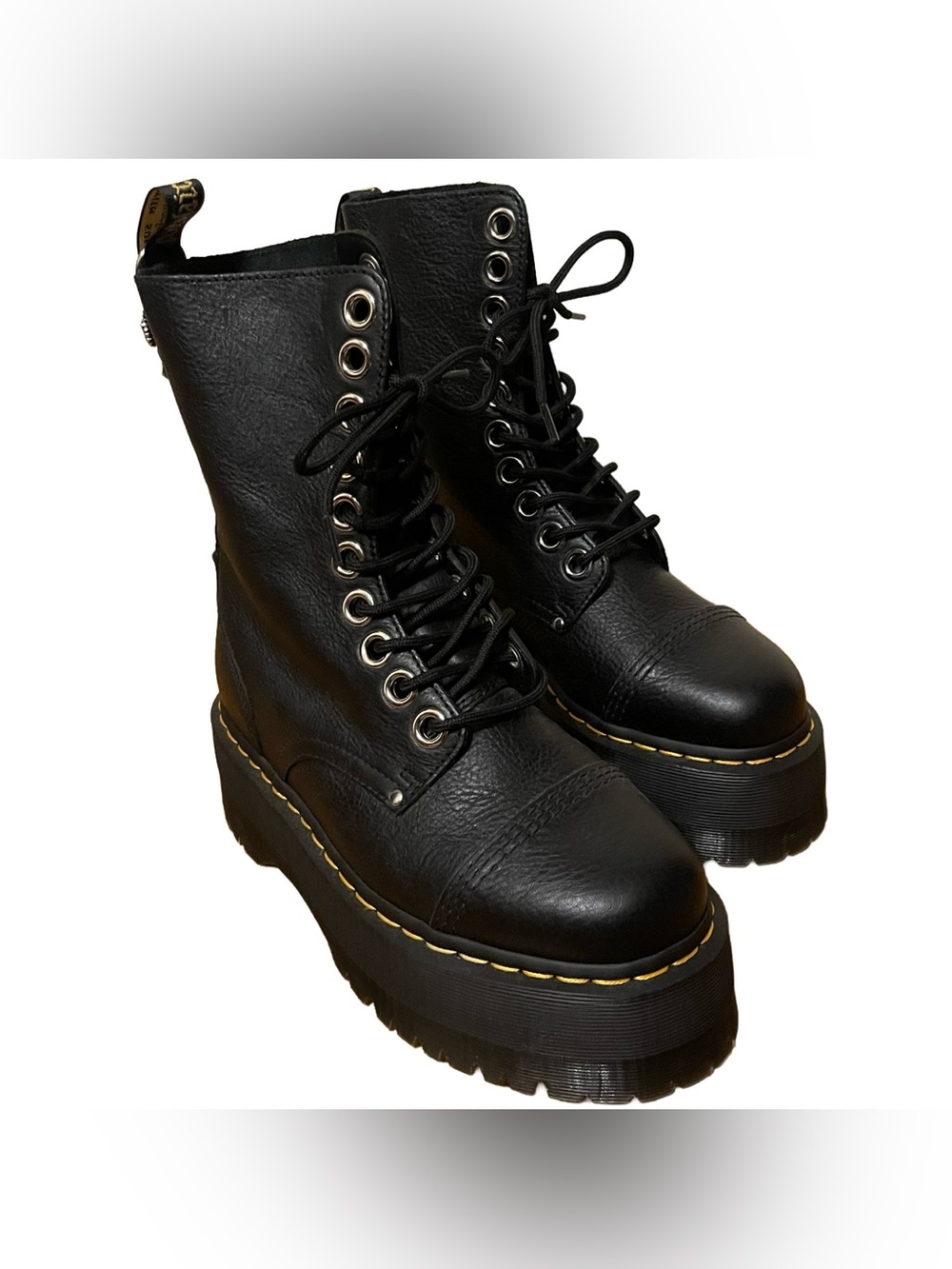 Dr. Martens Sinclair Hi Max Platform 10-Eye Boots Black Pisa Leather UK 6/US 8